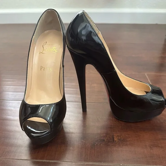 Christian Louboutin Black Peep Toe Heels - Picture 2 of 7